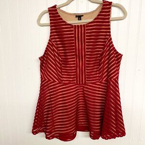 Torrid Shadow Stripe Peplum Top Sz 0X Dark Red Nude Underlay Sleeveless Career